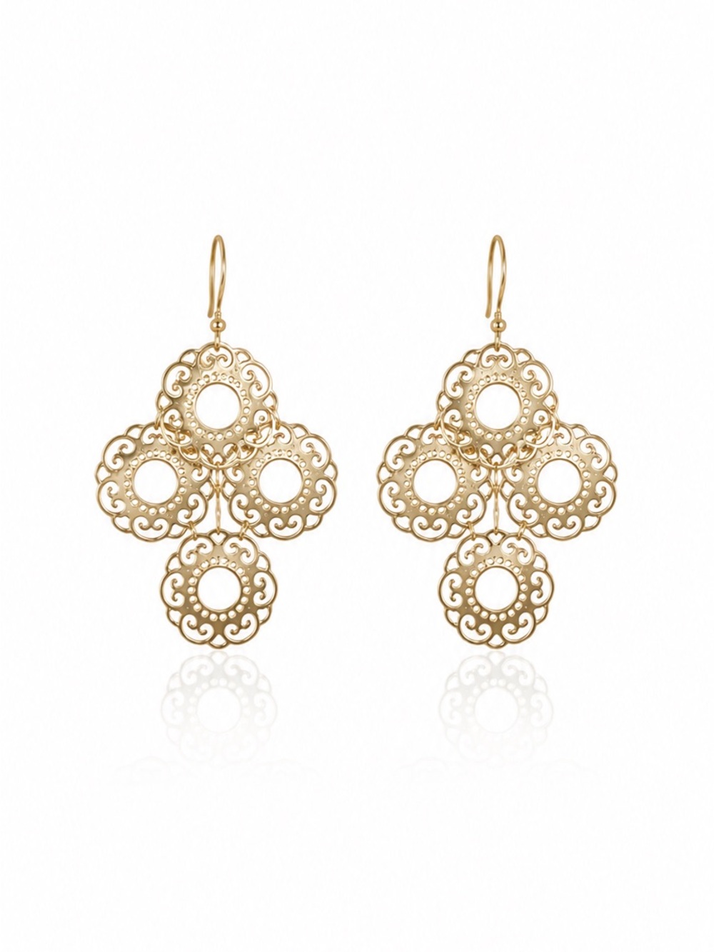 Gold Filigree Cluster Drop Earrings